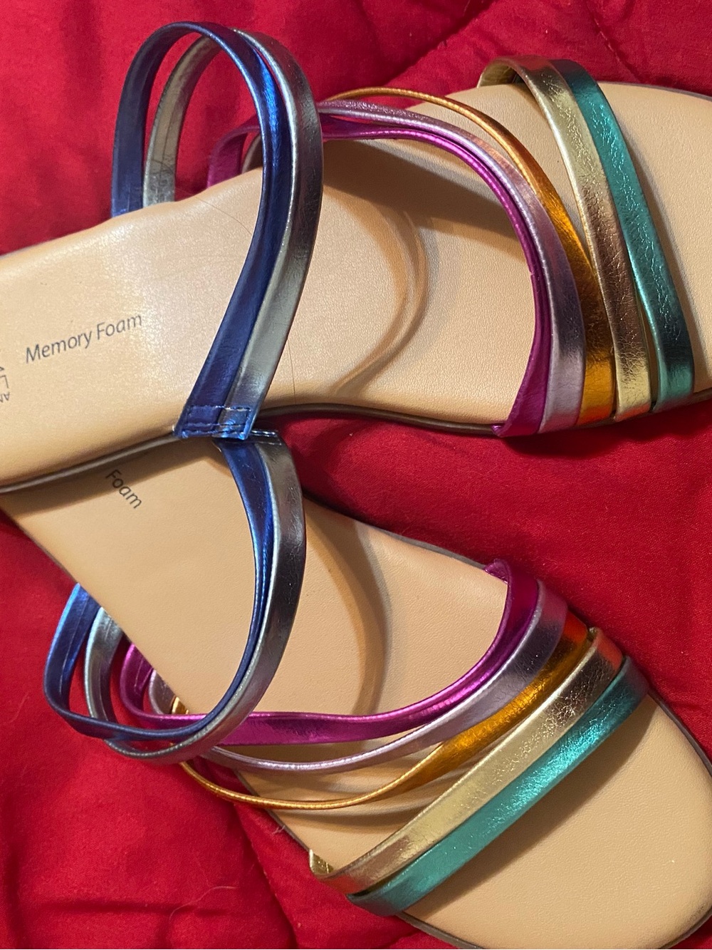Time and Tru Metallic Multi-Strap Sandals in Blue, Pink, Gold, Teal